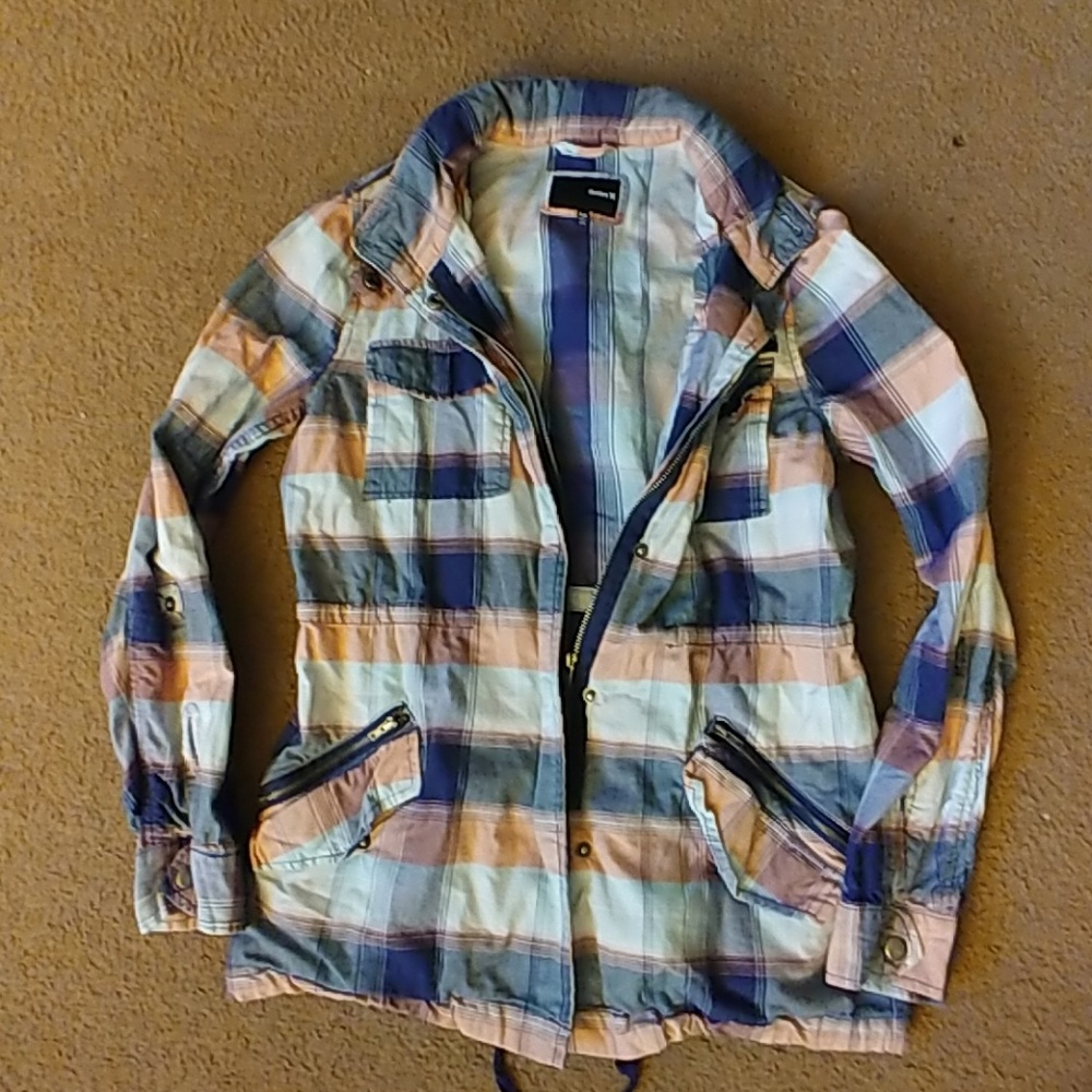 Hurley womens size XS plaid zip up hooded jacket